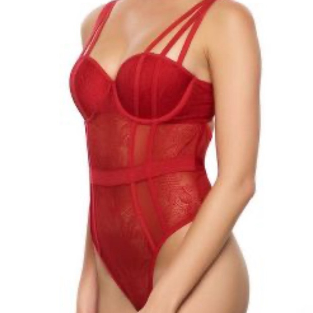 NWT Anika Red Lace Thong Bodysuit
Size Small